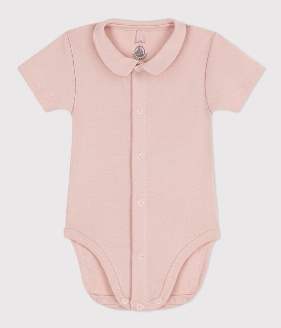 Kurzärmeliger Baby-Body aus Bio-Baumwolle mit Kragen rosa SALINE