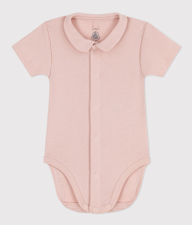Kurz&auml;rmeliger Baby-Body aus Bio-Baumwolle mit Kragen rosa