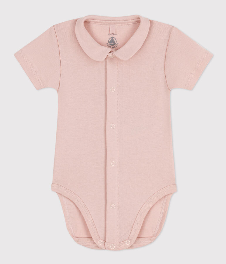 Kurz&auml;rmeliger Baby-Body aus Bio-Baumwolle mit Kragen rosa