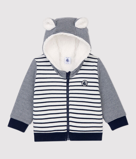 Baby-Teddyjacke aus Sherpa. weiss MARSHMALLOW/blau SMOKING