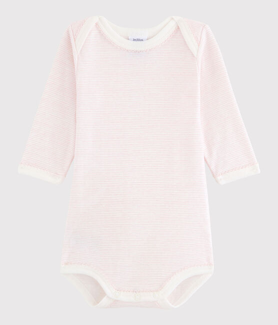 Langärmeliger Baby-Body Mädchen weiss LAIT/ BABYLONE