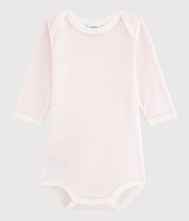 Lang&auml;rmeliger Baby-Body M&auml;dchen weiss/rosa