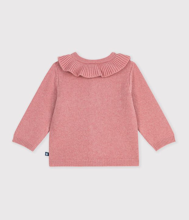 Baby-Cardigan mit Kragen aus einfarbigem Woll- und Baumwollstrick rosa