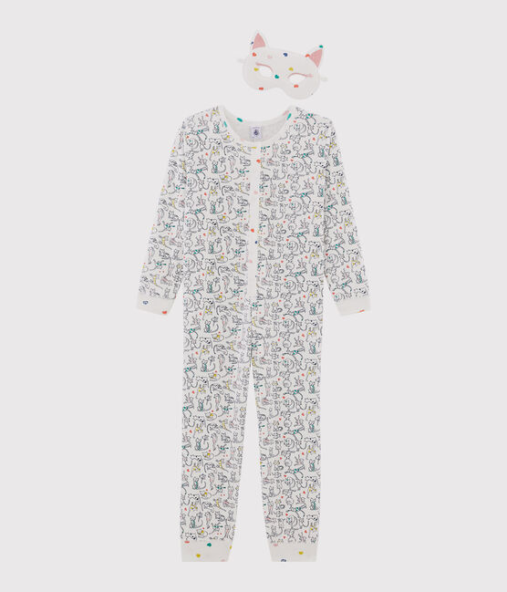 Langer Mädchen-Overall weiss MARSHMALLOW/weiss MULTICO