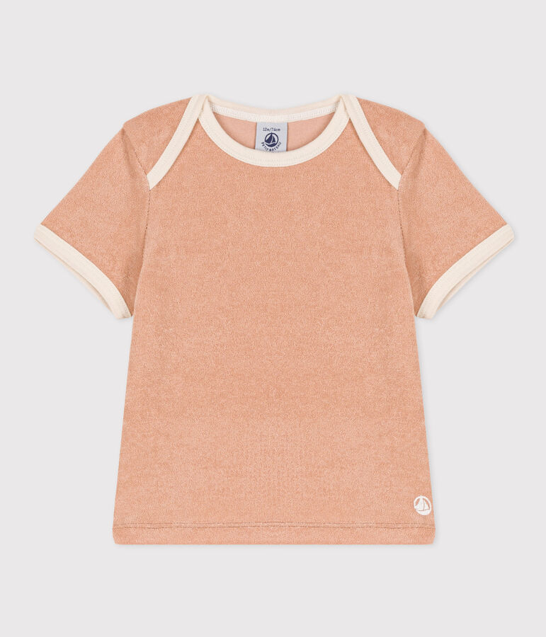 Kurz&auml;rmeliges Baby-T-Shirt aus Frottee beige VINTAGE