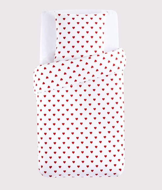 Bettwäsche aus Popeline, mit roten Herzen gemustert weiss MARSHMALLOW/rot TERKUIT