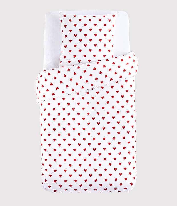 Bettw&auml;sche aus Popeline, mit roten Herzen gemustert weiss/rot