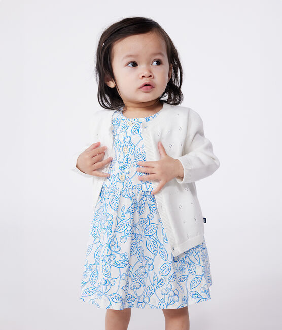 Baby-Cardigan aus Baumwolle mit Zierstrick weiss MARSHMALLOW