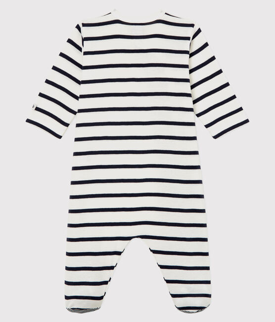 Baby-Strampler aus Rippstrick mit Streifen weiss MARSHMALLOW/blau SMOKING