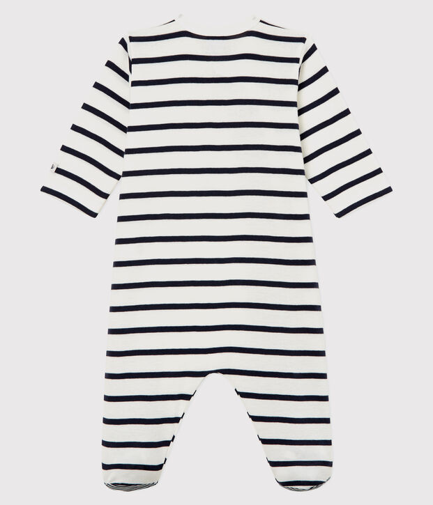 Baby-Strampler aus Rippstrick mit Streifen weiss/blau
