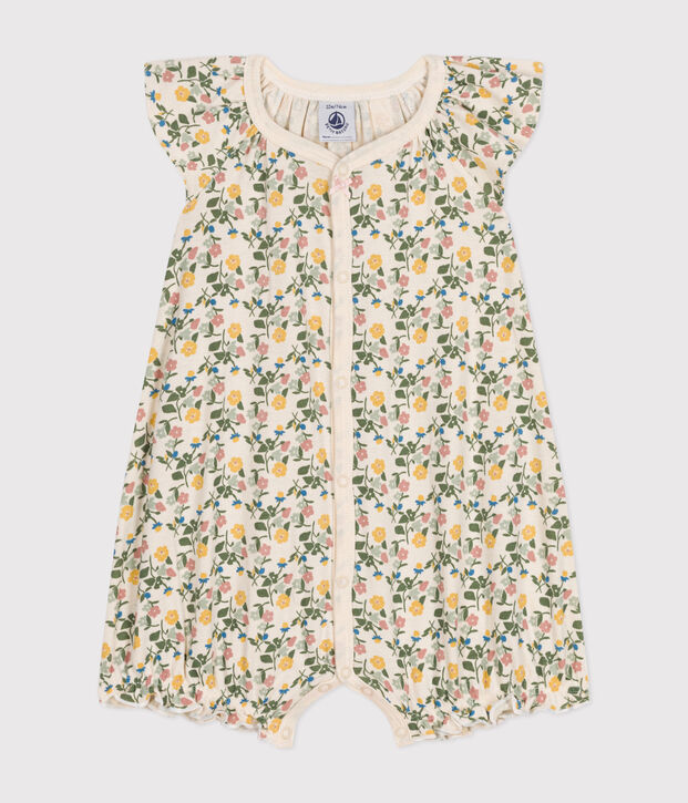 Kurzer Baby-Overall aus Baumwolle mit Blumenmotiv naturfarben/vielfarbig