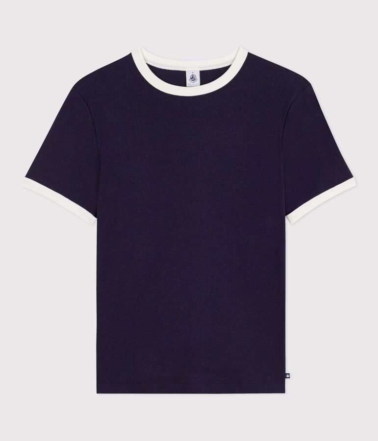 Kurz&auml;rmeliges Damen T-Shirt aus einfarbiger Baumwolle blau