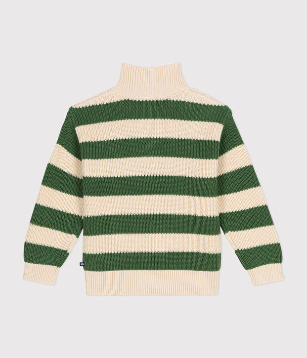 Kinder-Pullover mit Rei&szlig;verschluss-Stehkragen aus Baumwolle f&uuml;r Jungen gr&uuml;n/naturfarben