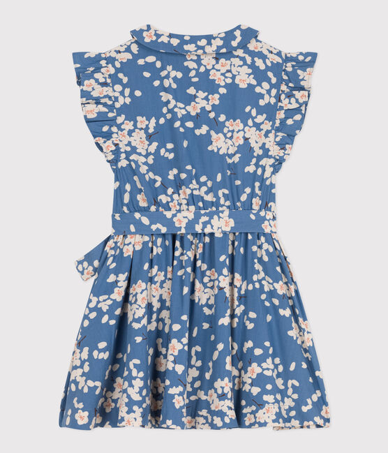Ärmelloses Kinder-Kleid aus Popeline mit Blumenmuster für Mädchen blau BEACH/ MULTICO