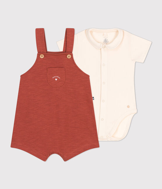 Baby-Latzhosen-Kombination aus geflammtem Jersey braun FAMEUX