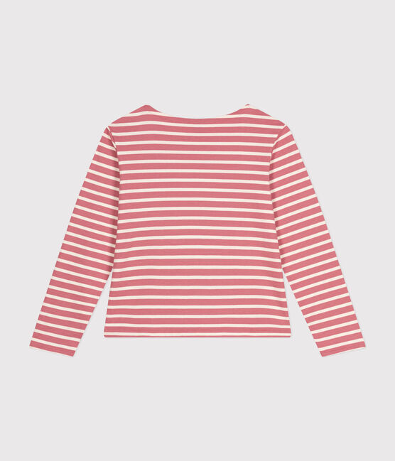 Geknöpftes Damen-Streifenshirt "Marinière" aus Baumwolle rosa ROSEWOOD/ AVALANCHE
