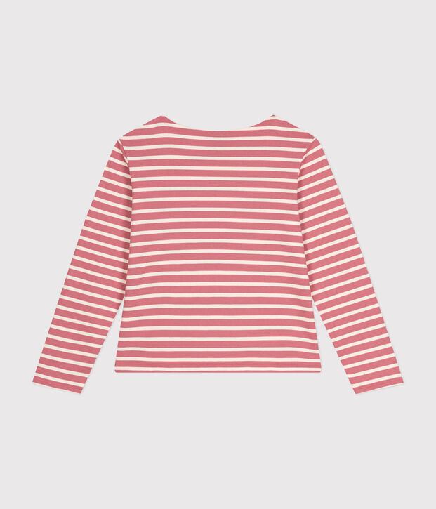Gekn&ouml;pftes Damen-Streifenshirt Marini&egrave;re aus Baumwolle rosa/naturfarben