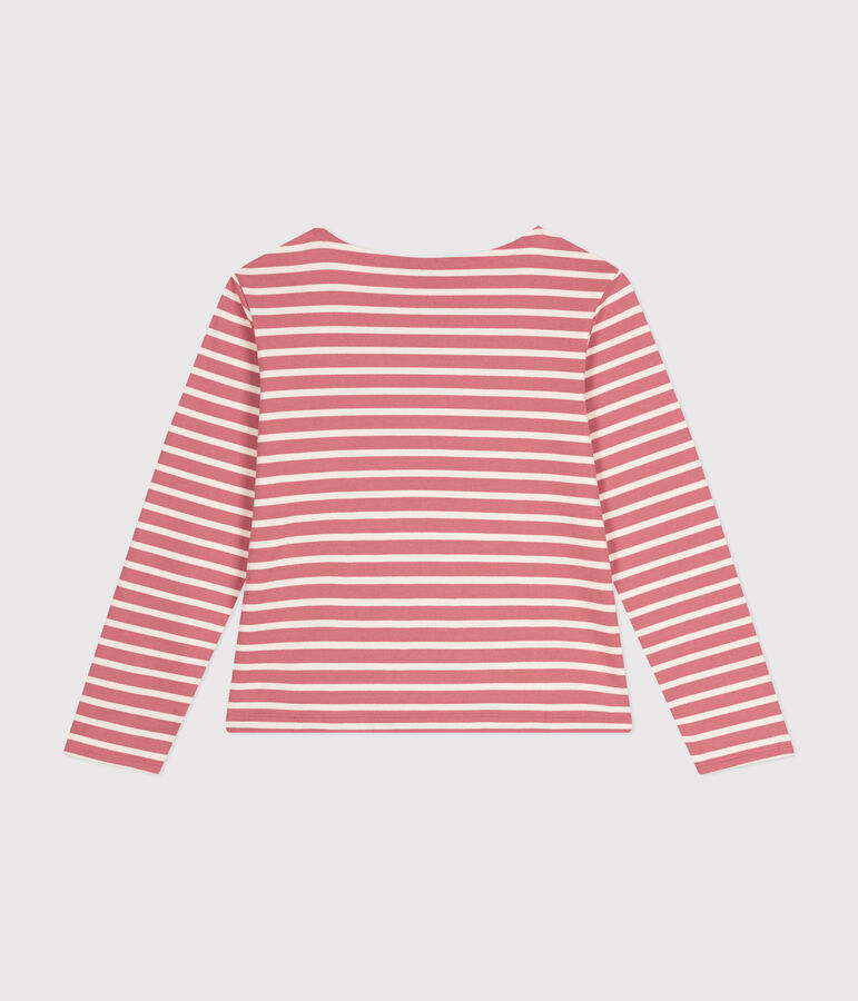 Gekn&ouml;pftes Damen-Streifenshirt Marini&egrave;re aus Baumwolle rosa/naturfarben