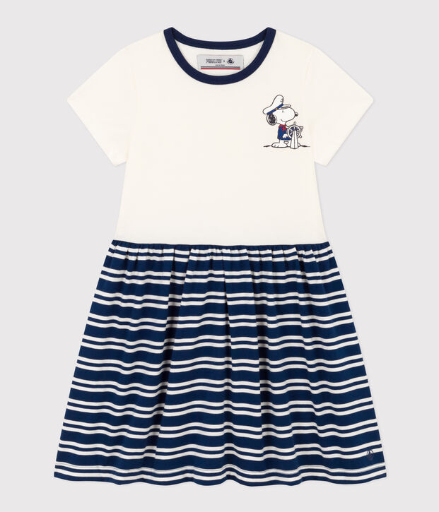Kurz&auml;rmeliges Kinderkleid aus Baumwolle f&uuml;r M&auml;dchen blau/weiss
