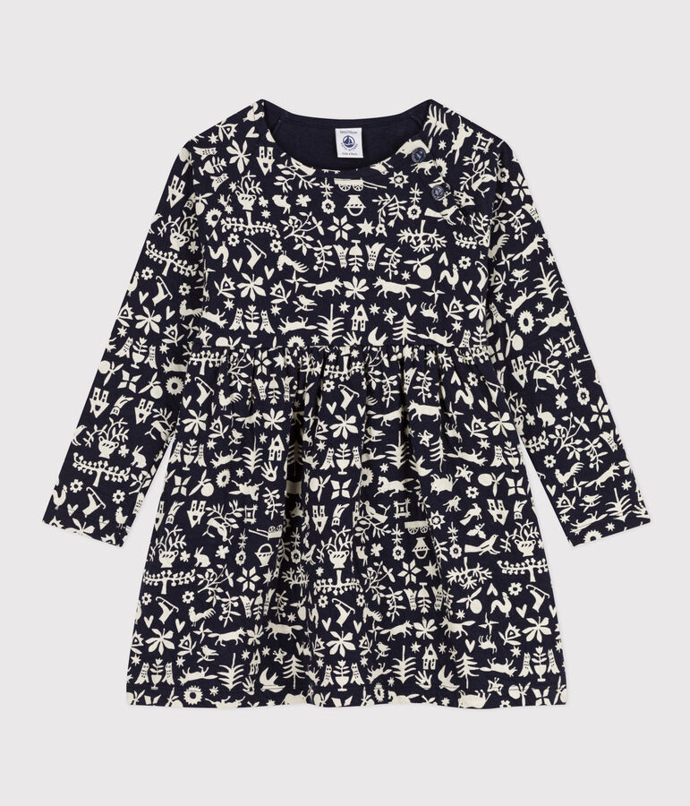 Lang&auml;rmeliges Kleid mit Printmotiv f&uuml;r M&auml;dchen blau/naturfarben