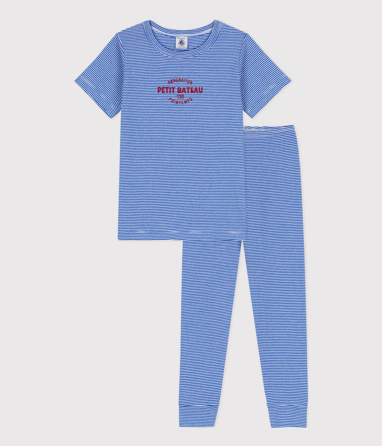 Kurz&auml;rmeliger Kinderpyjama aus Baumwolle mit Streifen blau/weiss