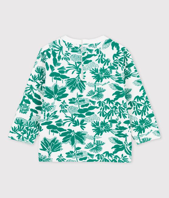 Baby-Sweatshirt aus Molton mit Pflanzenmuster weiss MARSHMALLOW/grün GAZON