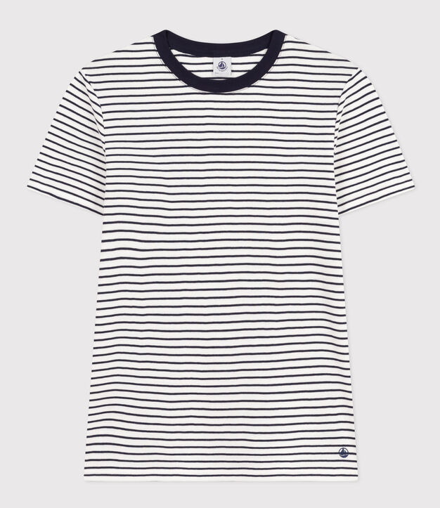 Damen-T-Shirt L'Iconique aus Baumwolle, gestreift weiss/blau