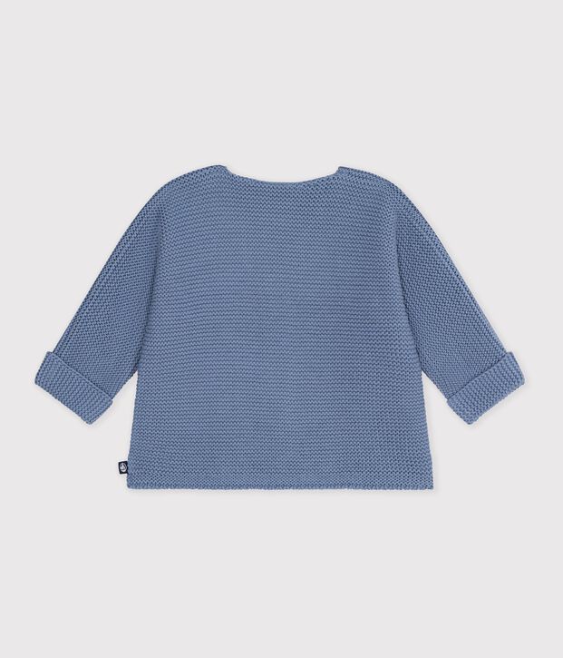 Cardigan b&eacute;b&eacute; tricot point mousse en coton uni blau