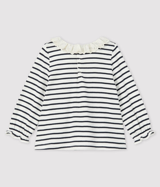 Langärmelige Baby-Bluse für Mädchen weiss MARSHMALLOW/blau SMOKING