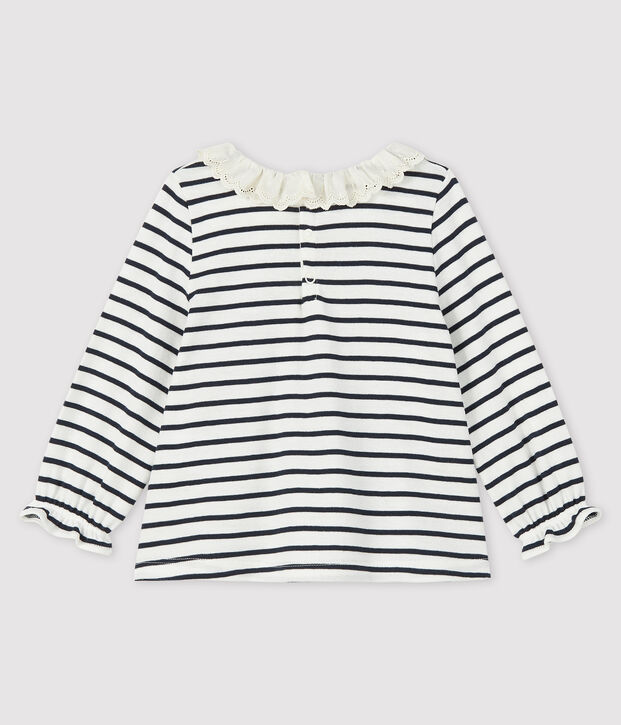 Lang&auml;rmelige Baby-Bluse f&uuml;r M&auml;dchen weiss/blau