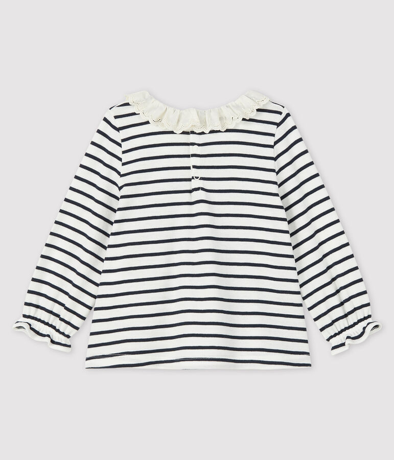 Lang&auml;rmelige Baby-Bluse f&uuml;r M&auml;dchen weiss/blau