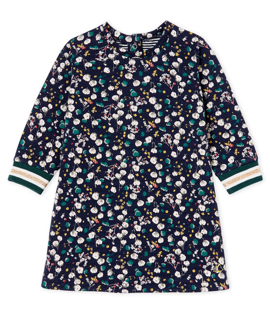 Langärmeliges gemustertes Babykleid für Mädchen blau SMOKING/weiss MULTICO CN