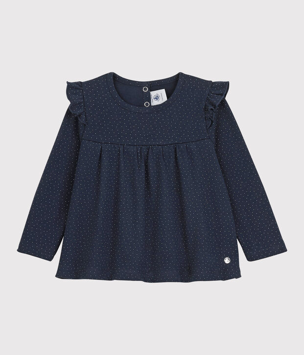 Baby-Bluse aus Baumwolle. blau/weiss