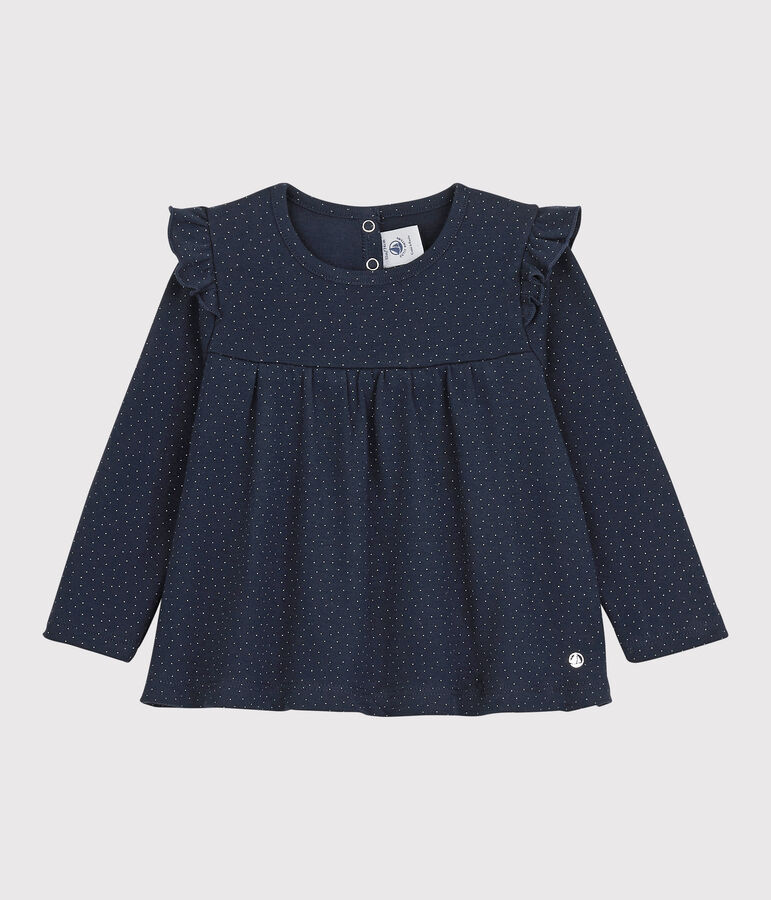 Baby-Bluse aus Baumwolle. blau/weiss