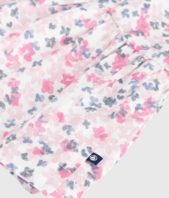 Kurzärmeliges Kinder-Kleid aus bedruckter Baumwolle weiss MARSHMALLOW/weiss MULTICO
