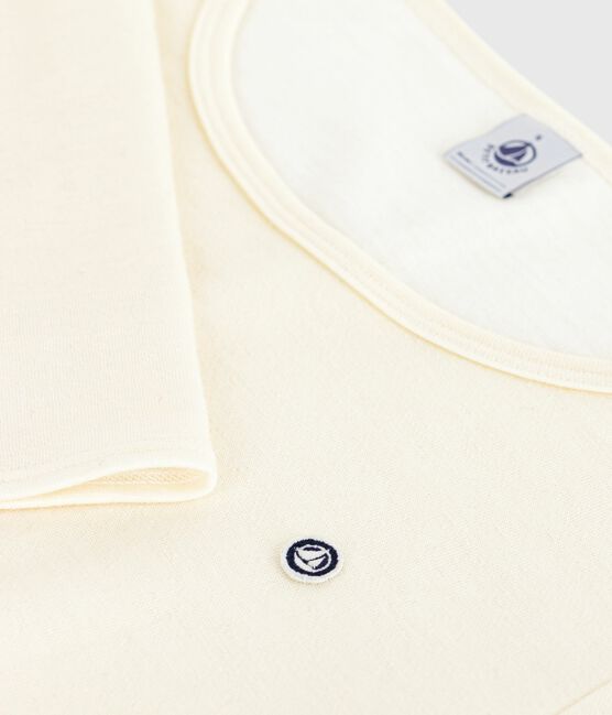 Langärmeliges Damen-T-Shirt aus Wolle und Baumwolle grau ECRU