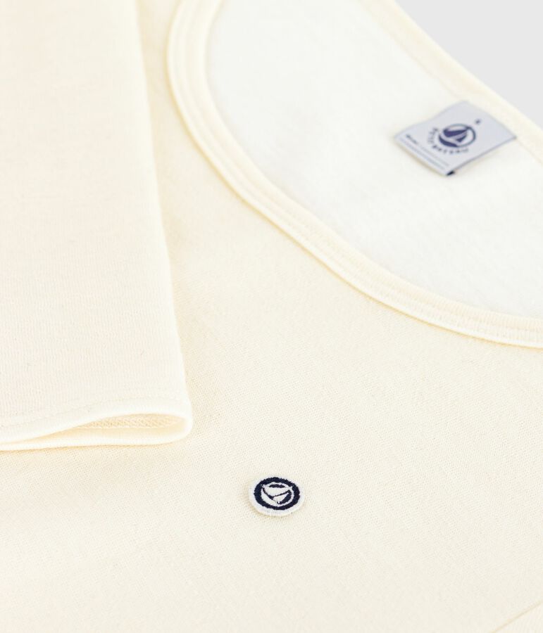 Lang&auml;rmeliges Damen-T-Shirt aus Wolle und Baumwolle beige