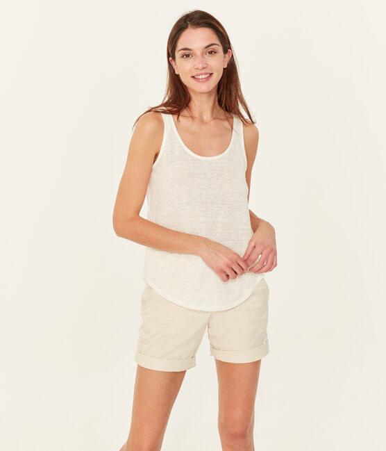 Leinen-tanktop damen weiss MARSHMALLOW