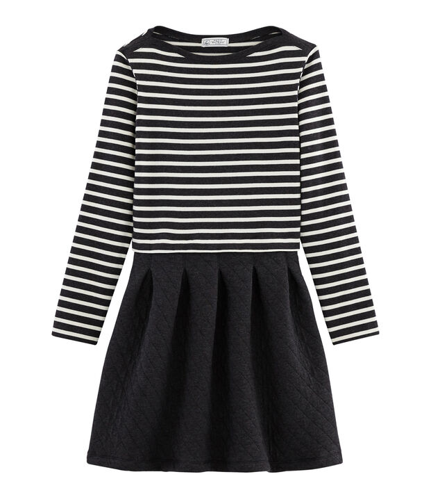 Lang&auml;rmliges Kleid aus Materialmix f&uuml;r Damen grau/weiss