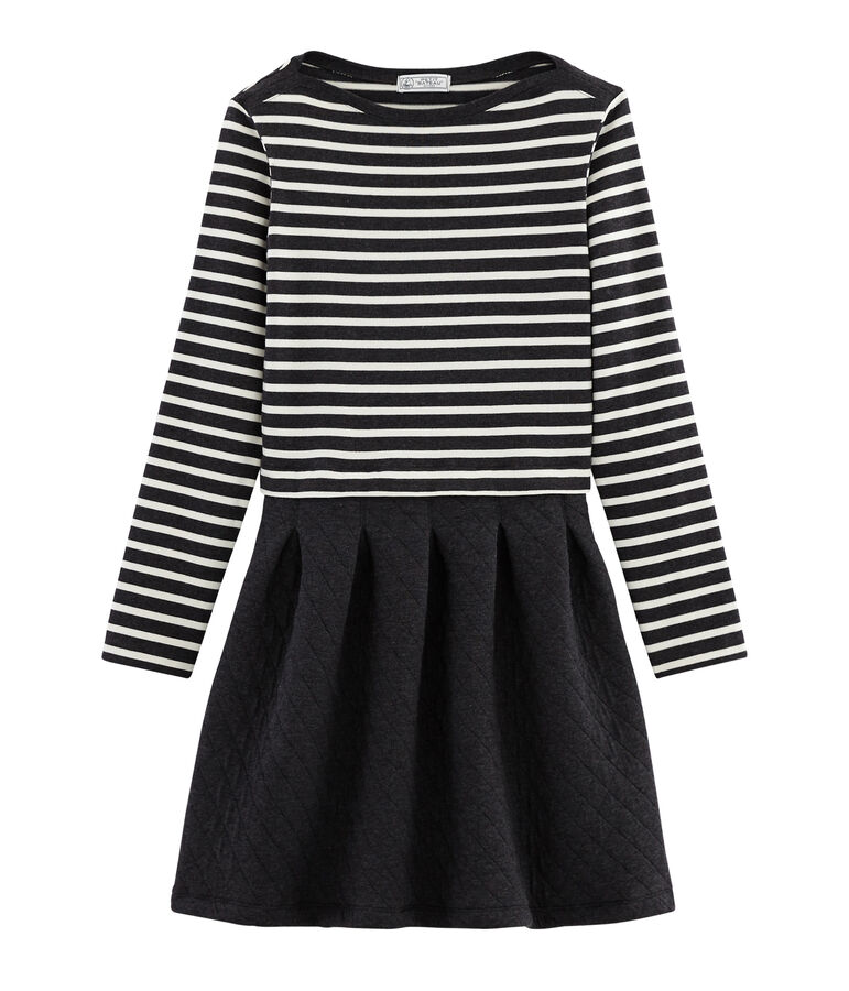 Lang&auml;rmliges Kleid aus Materialmix f&uuml;r Damen grau/weiss