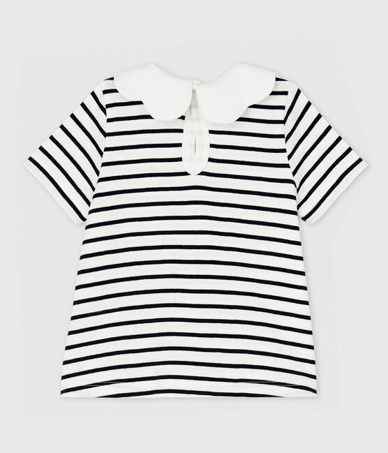 Kurzärmelige Baby-Bluse aus Baumwolle für Mädchen weiss MARSHMALLOW/blau SMOKING