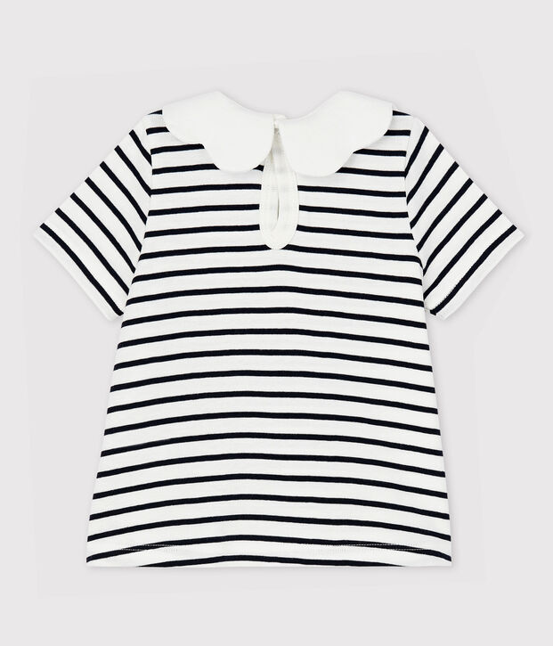 Kurz&auml;rmelige Baby-Bluse aus Baumwolle f&uuml;r M&auml;dchen weiss/blau