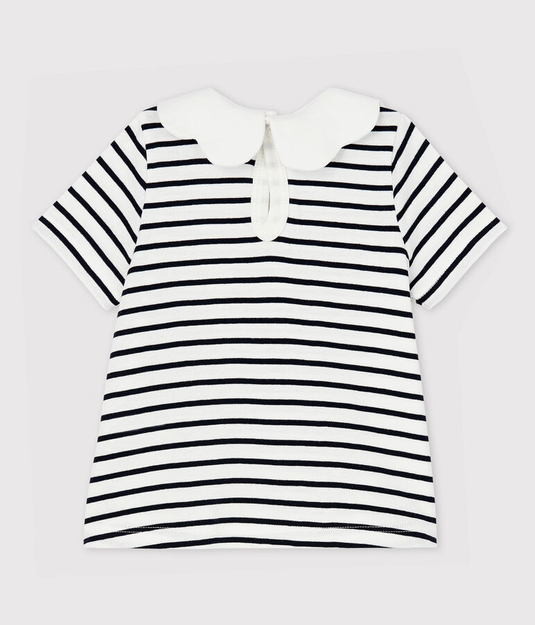 Kurz&auml;rmelige Baby-Bluse aus Baumwolle f&uuml;r M&auml;dchen weiss MARSHMALLOW/blau SMOKING