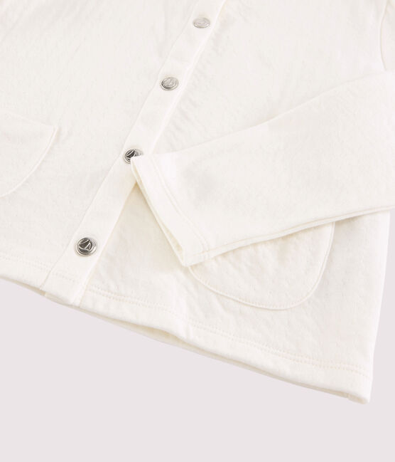 Kinder-Cardigan aus gedoppeltem Jersey für Mädchen weiss MARSHMALLOW