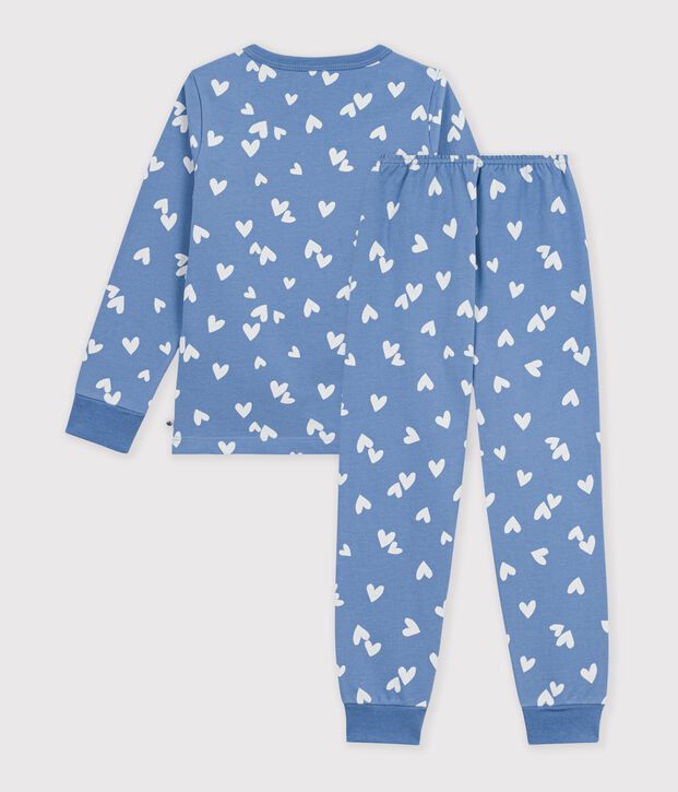 Kinder-Pyjama aus Molton mit Herzmotiv blau/weiss