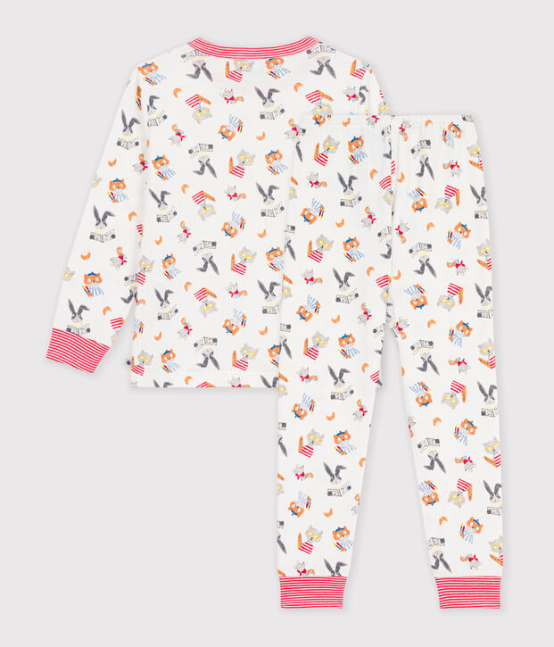 Kinder-Pyjama aus Baumwolle mit Tiermotiven weiss/vielfarbig