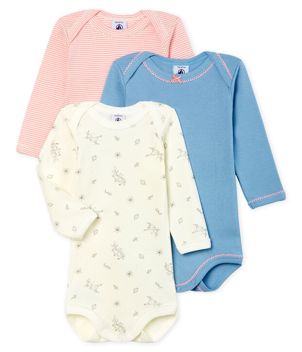 Trio lang&auml;rmelige Baby-Bodys f&uuml;r M&auml;dchen vielfarbig