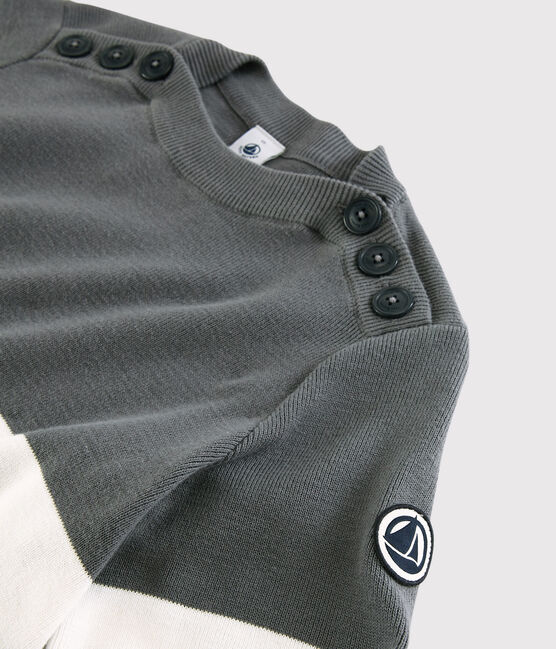 Marinepullover aus Baumwolle für Damen grau ORAGE/weiss MARSHMALLOW