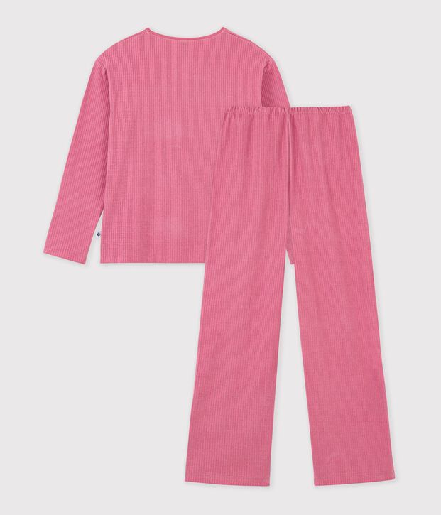 Damen-Pyjama aus einfarbigem Feincord rosa