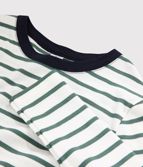 Damen-T-Shirt aus Baumwolle mit Rundhalsausschnitt weiss MARSHMALLOW/grün VALLEE